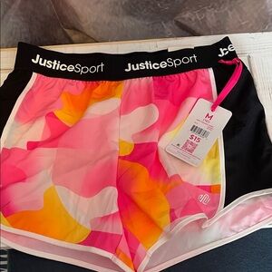 Justice Sport Black and Pink Patterned Shorts